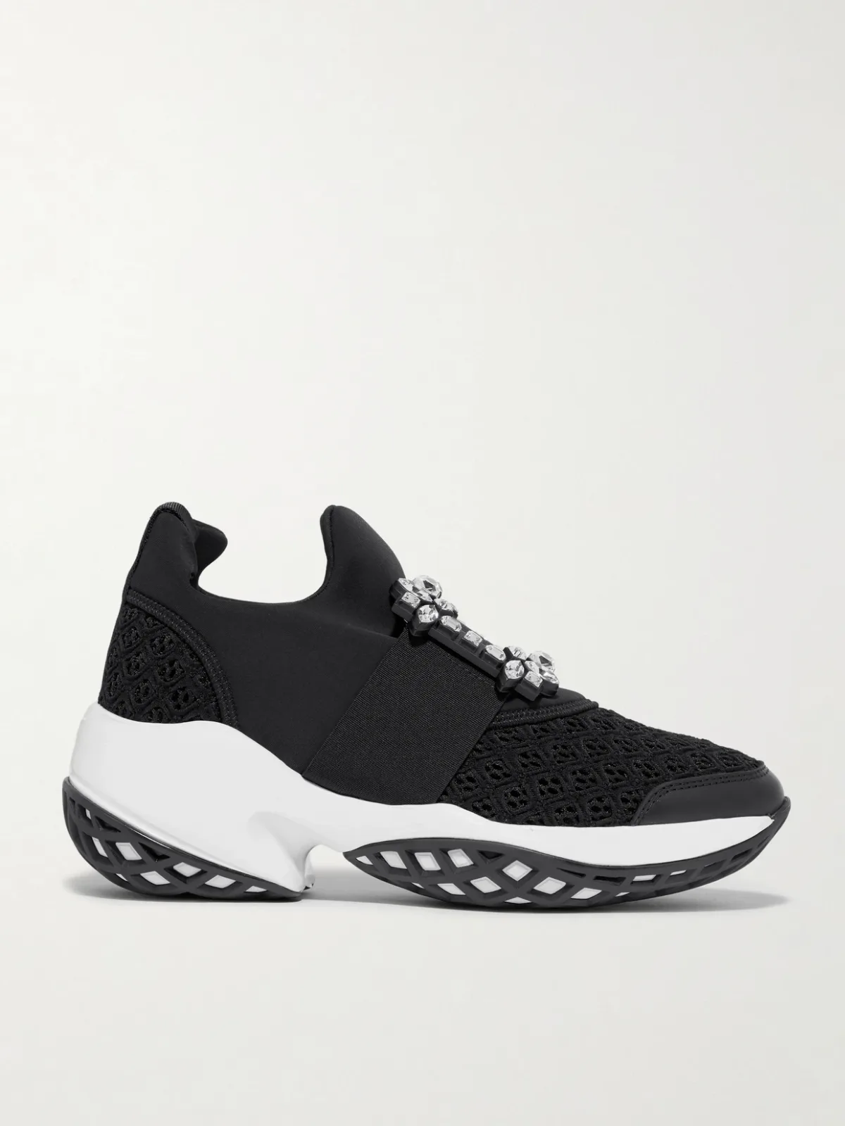 - Viv Run Crystal-embellished Stretch, Mesh And Leather Sneakers -