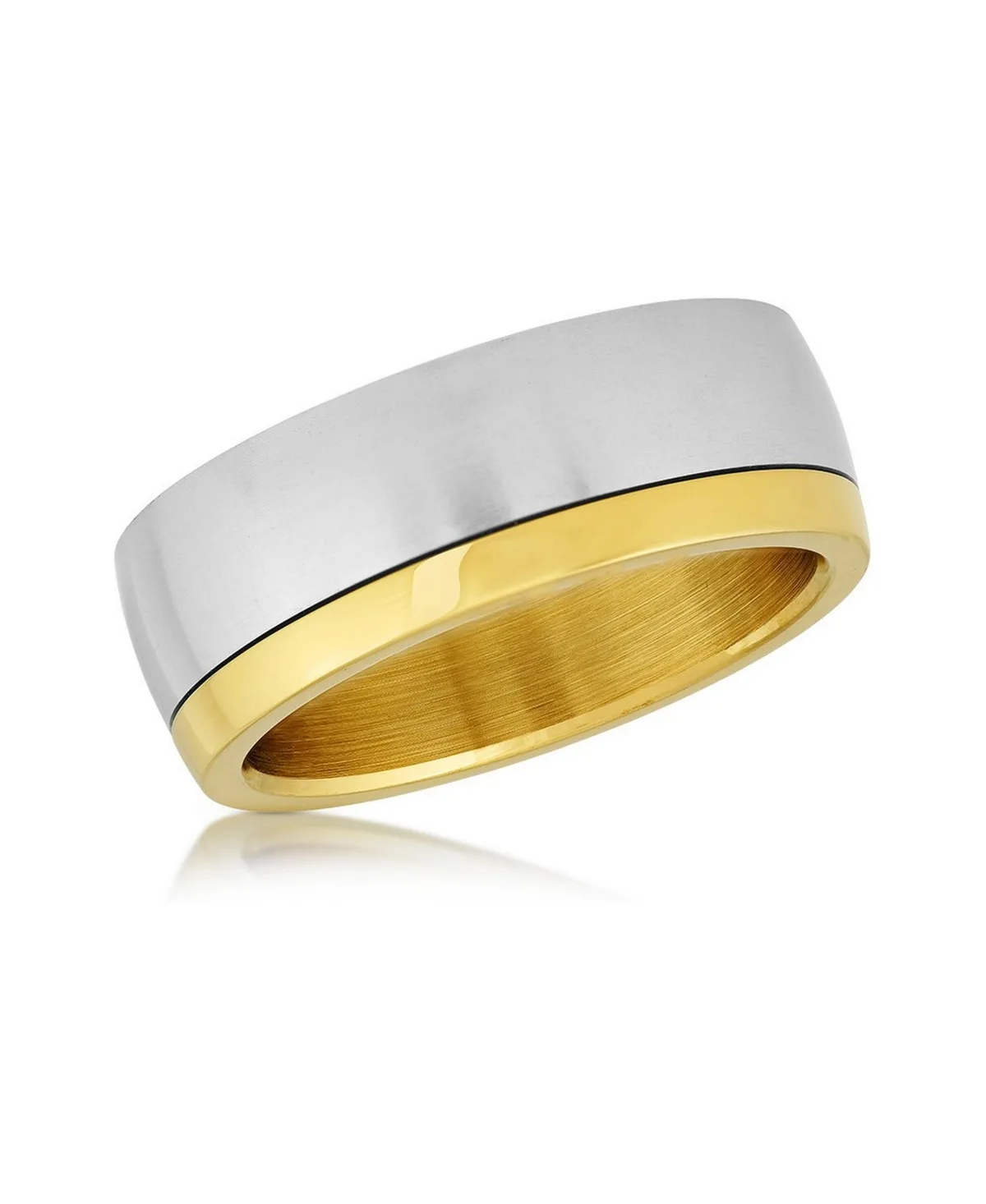 Two-Tone Brushed Stainless Steel Band Ring by Metallo