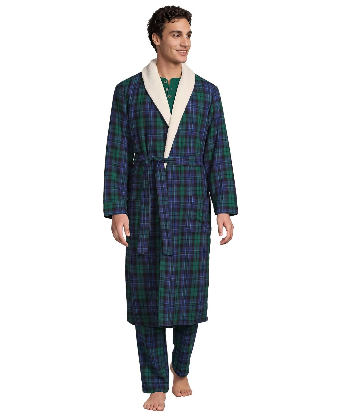 High Pile Fleece Lined Flannel Robe by Lands' End