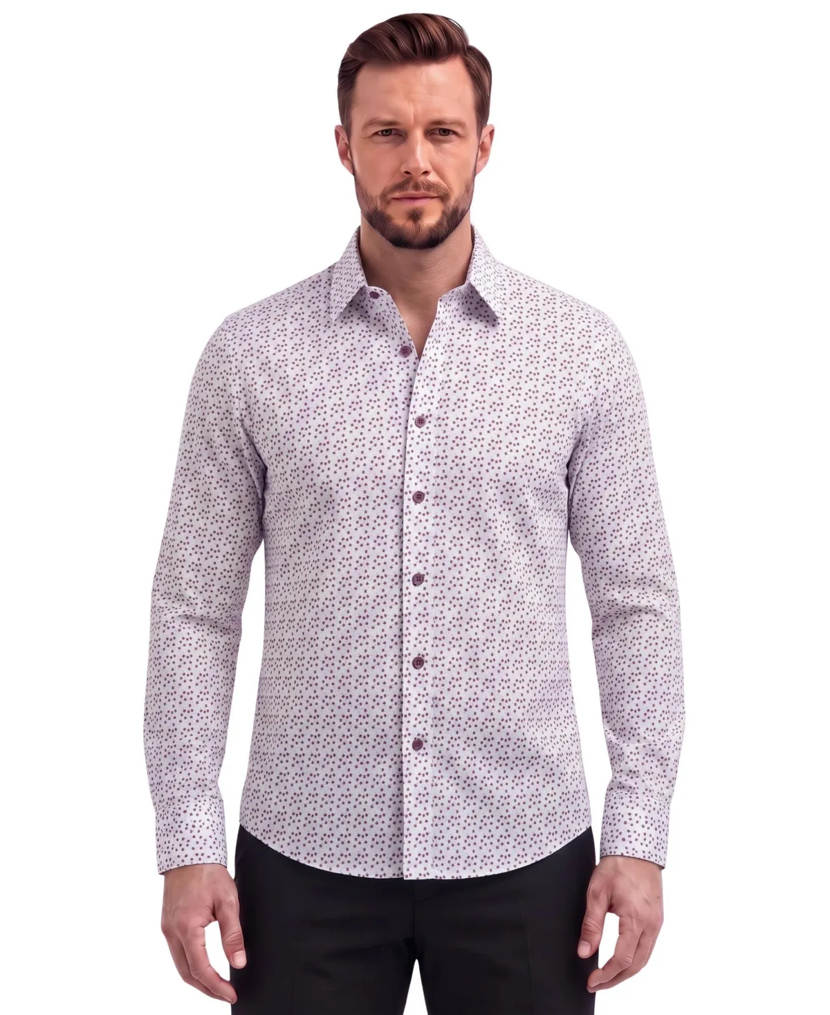 Collection Printed Stretch Long-Sleeve Button-Down Shirt by Report