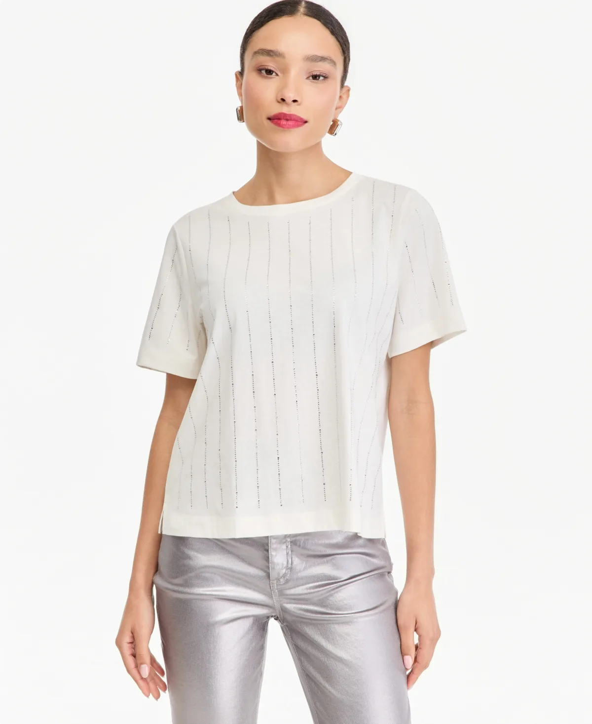 Crewneck Short-Sleeve Heat-Seal Rhinestone T-Shirt by INC International Concepts