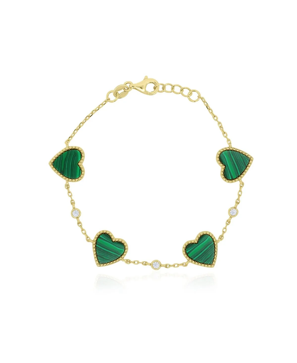 Malachite Heart and Cubic Zirconia Bracelet in 14k Gold-Plated Sterling Silver by The Lovery