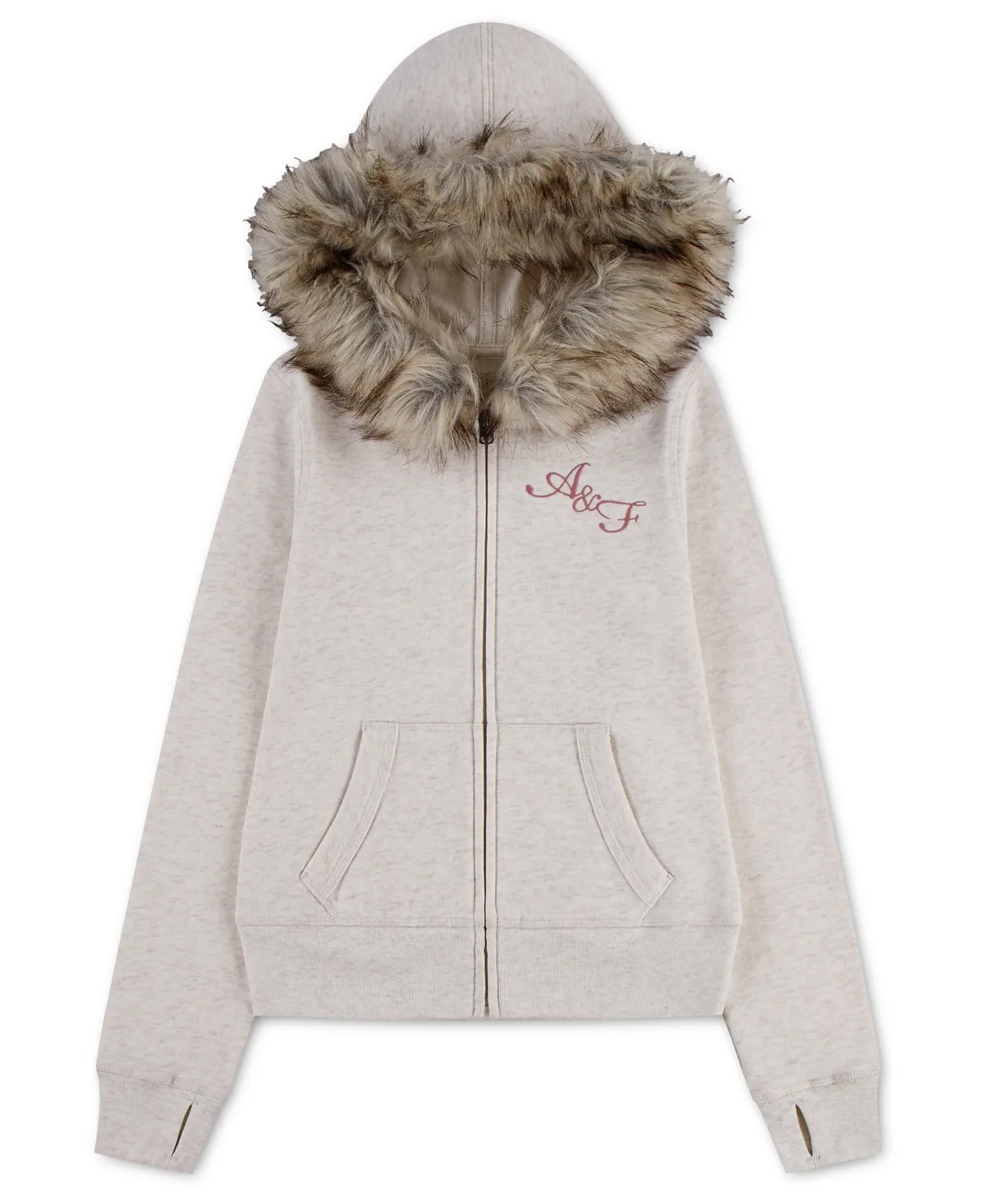 Logo Faux-Fur Trim Full-Zip Hoodie by Abercrombie Kids