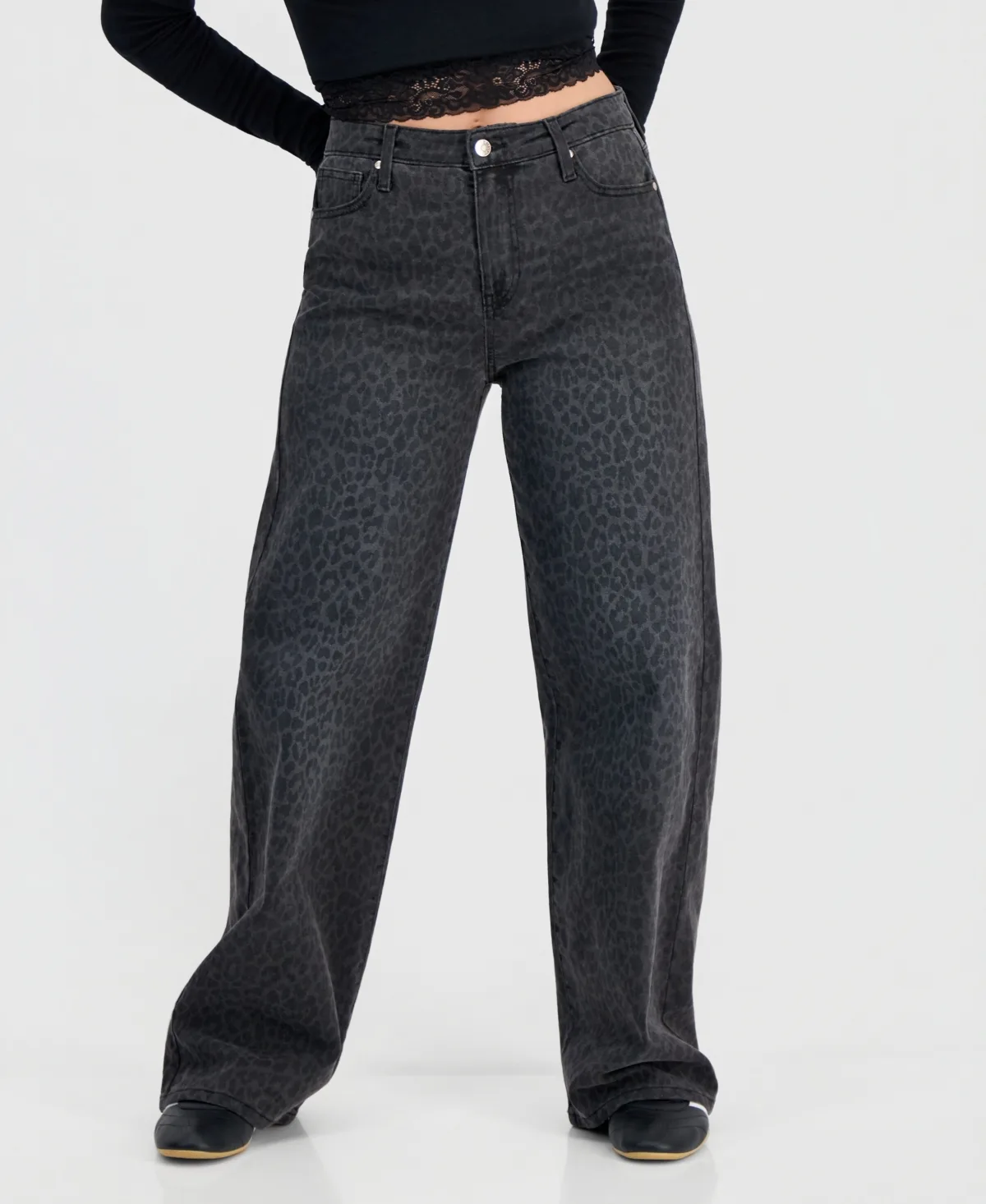 Mandy High-Waisted Leopard-Print Wide-Leg Jeans by Celebrity Pink