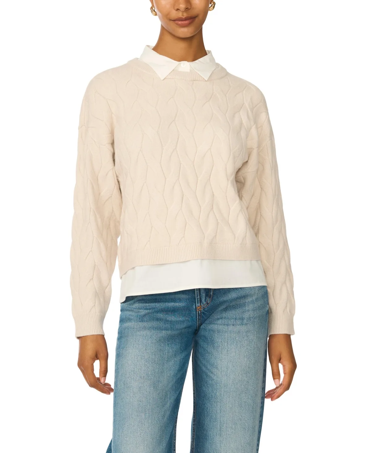 Cable Knit Two-Fer Oversized Sweater by Vince Camuto