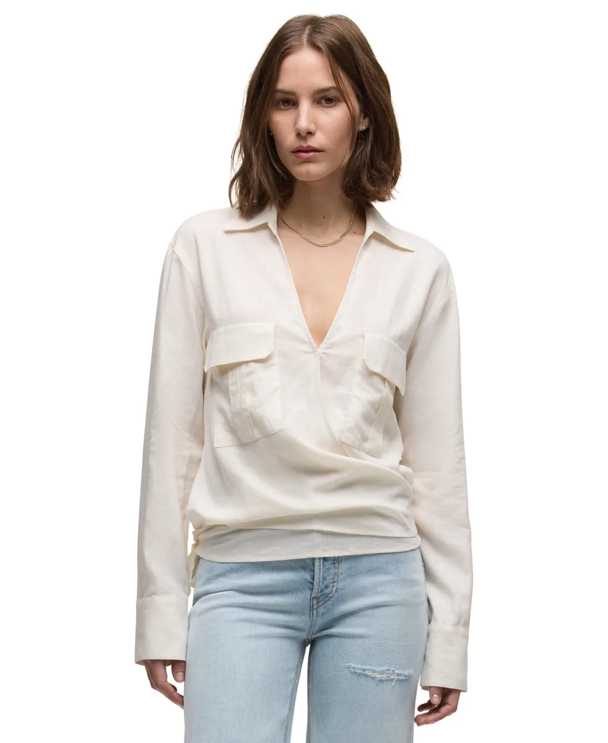 Long-Sleeve Collared V-Neck Wrap Top by Hudson Jeans