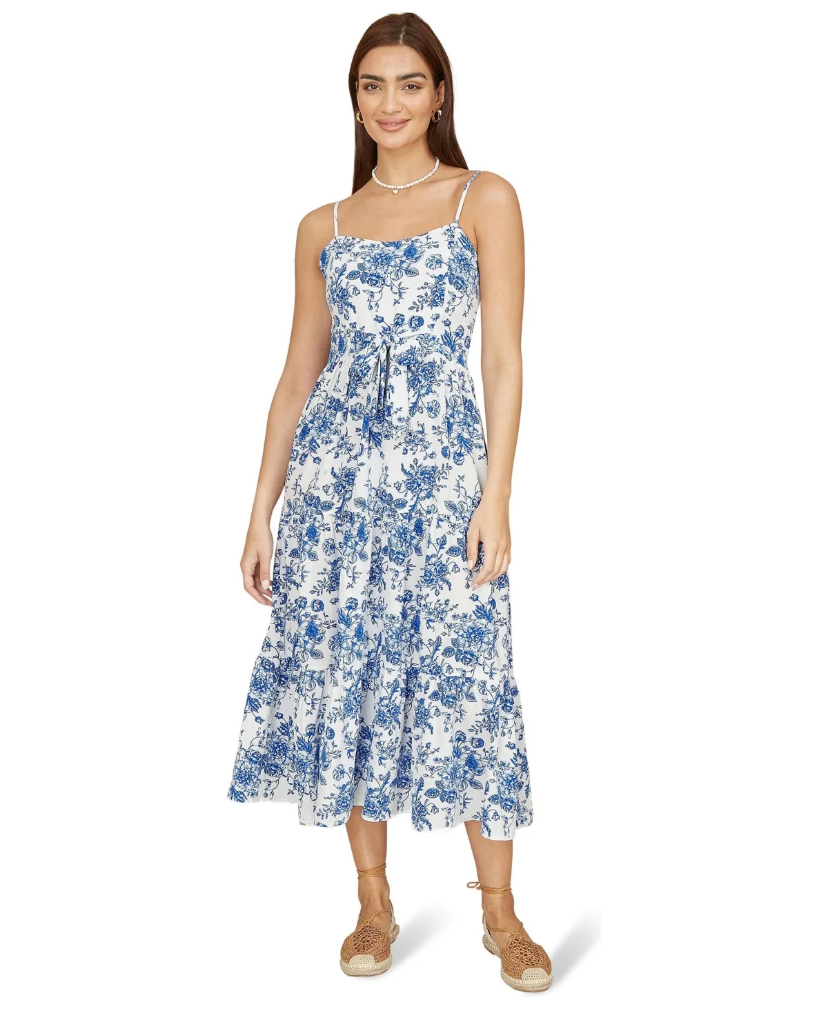 Floral Strappy Tie Front Midi Dress by Yumi
