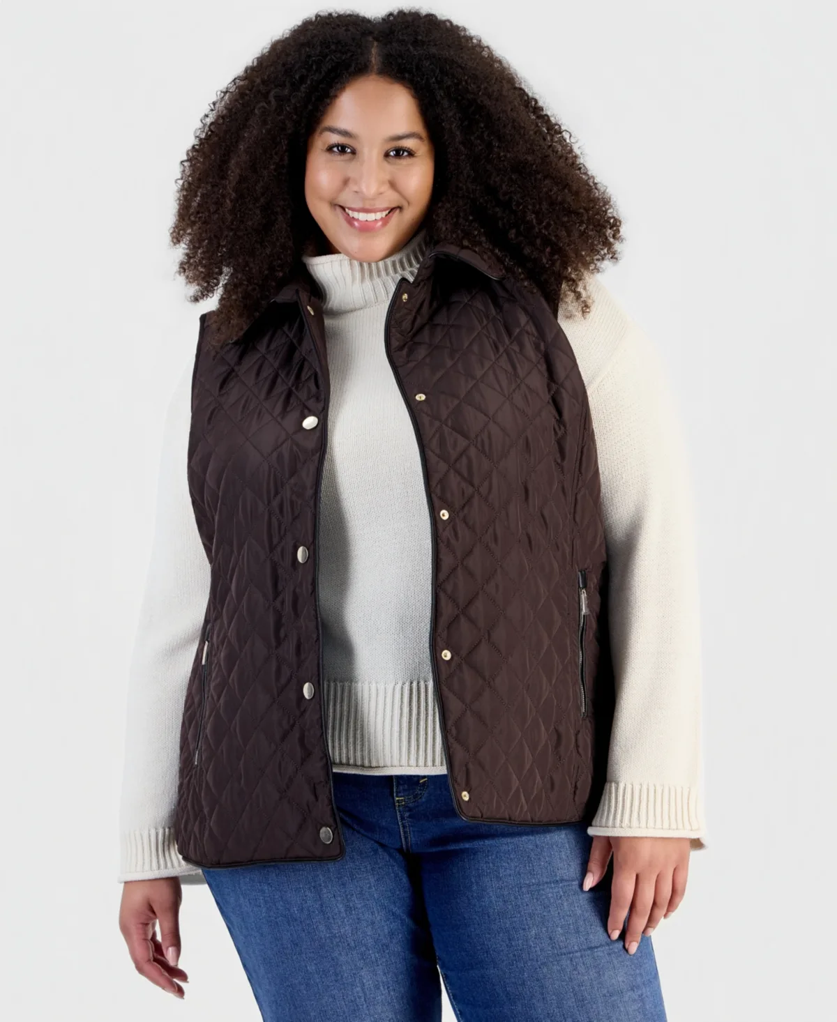 Quilted Collared Snap-Front Vest by Jones New York