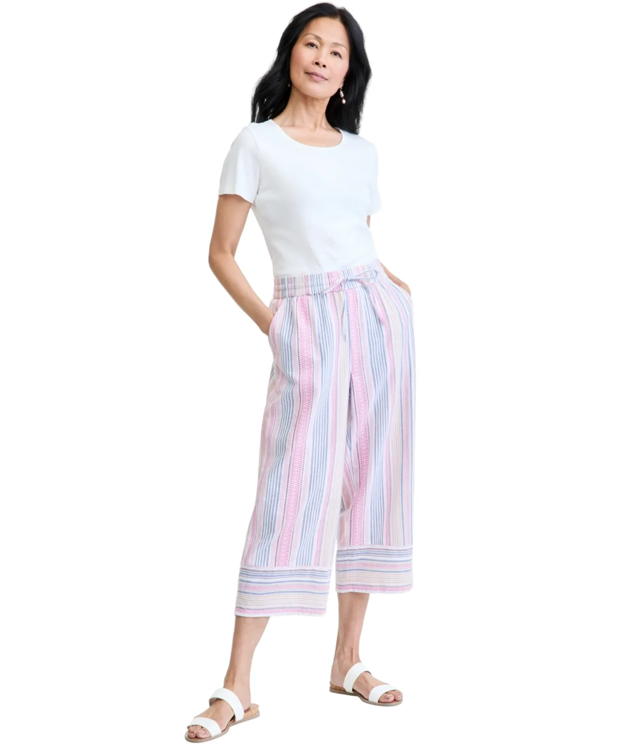 Striped Pull-On Wide-Leg Capris by Style & Co