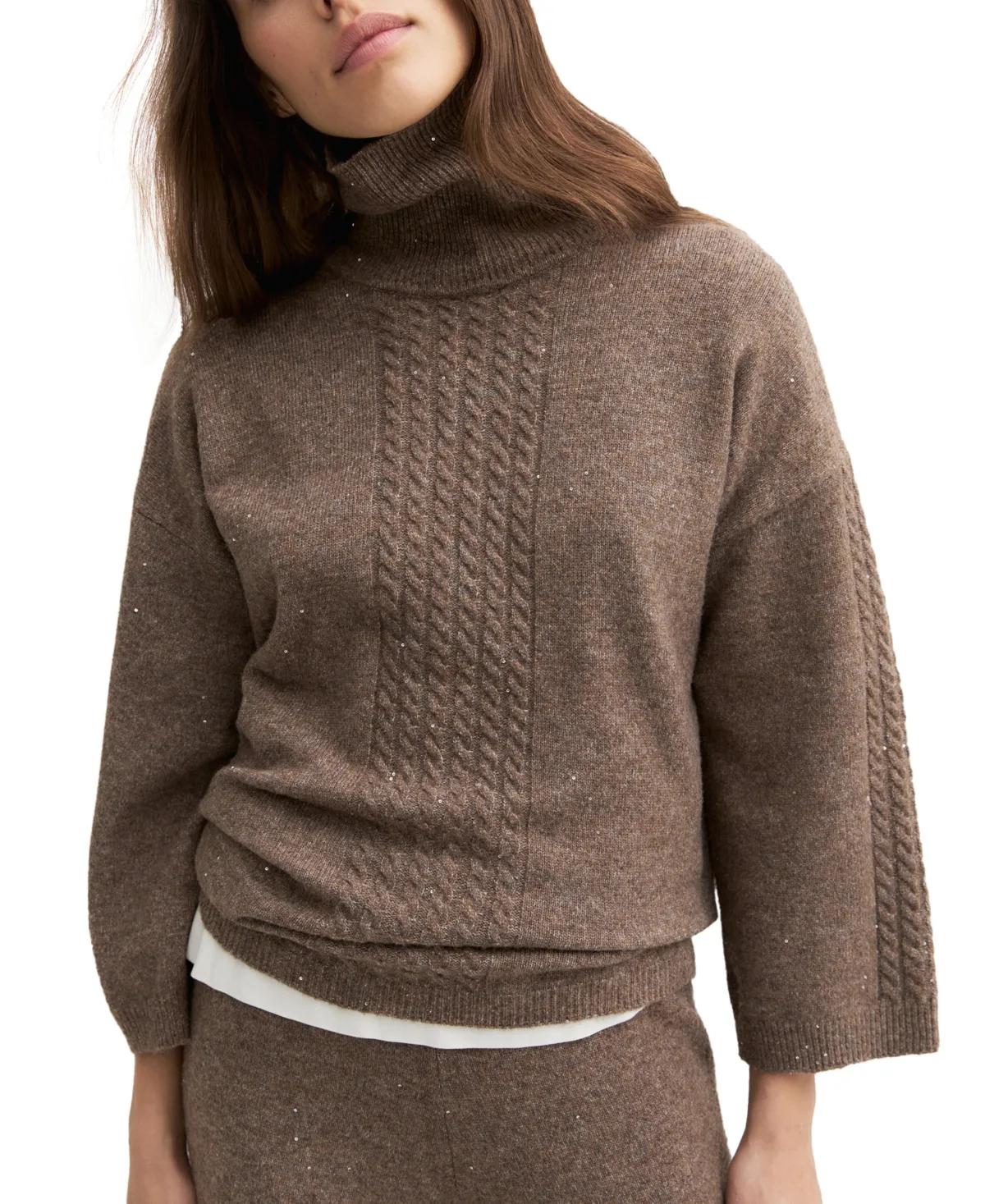 Emmcamera Cable-Knit Sequined Turtleneck Sweater by Emme Marella