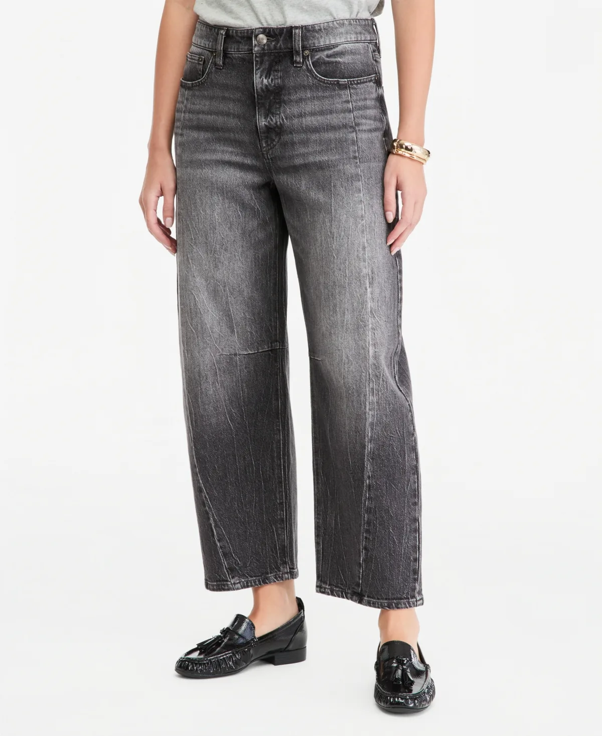 Cropped High-Rise Barrel-Leg Jeans