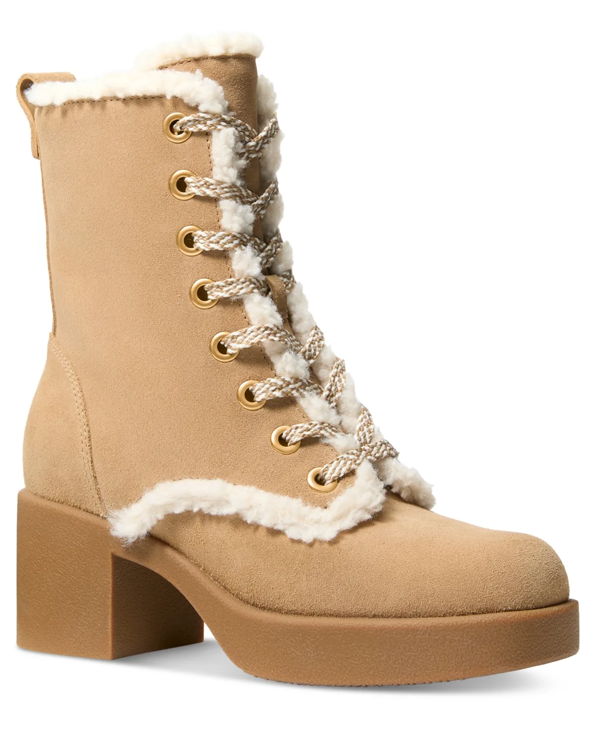 Bryant Lace-Up Sherpa Trim Platform Booties by MICHAEL Michael Kors