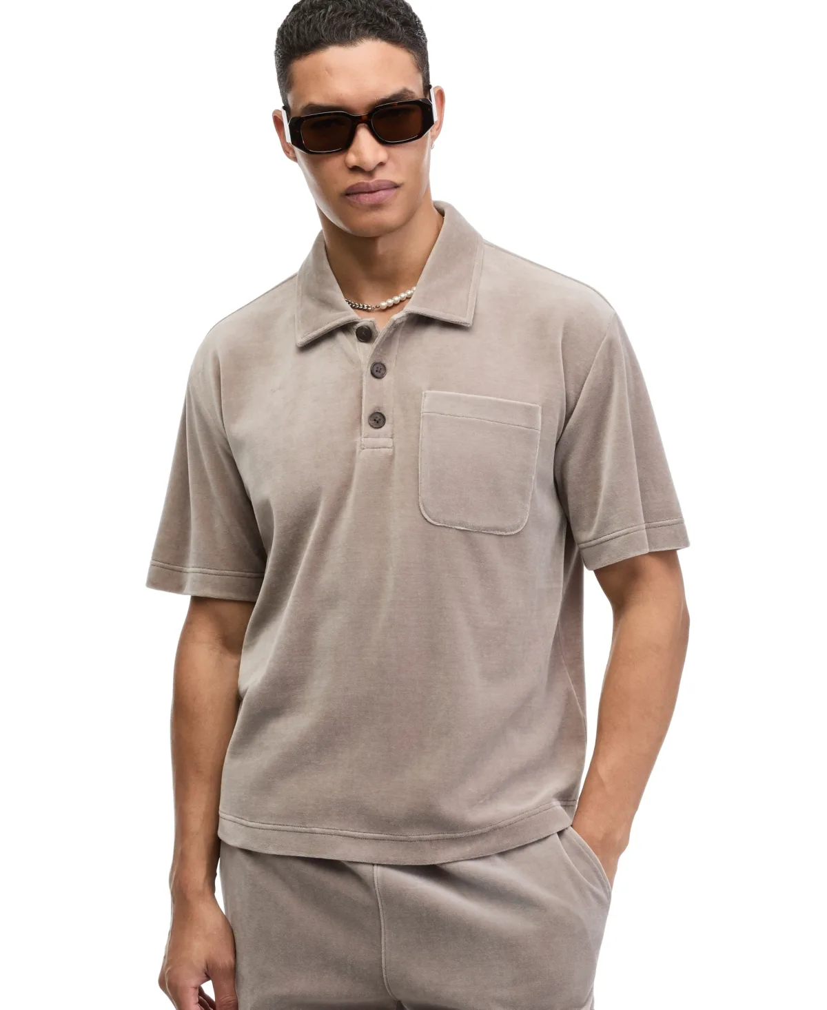 Relaxed-Fit Velour Patch-Pocket Polo Shirt by Mode of One