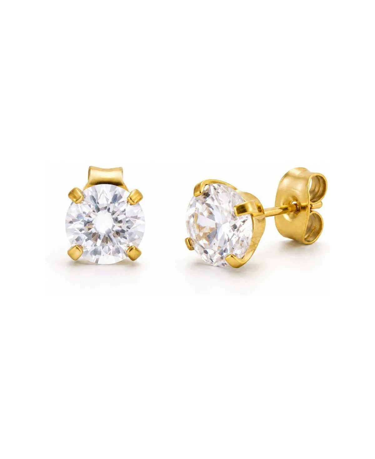 Cubic Zirconia Gold-Tone Solitaire Stud Earrings by Rebl Jewelry