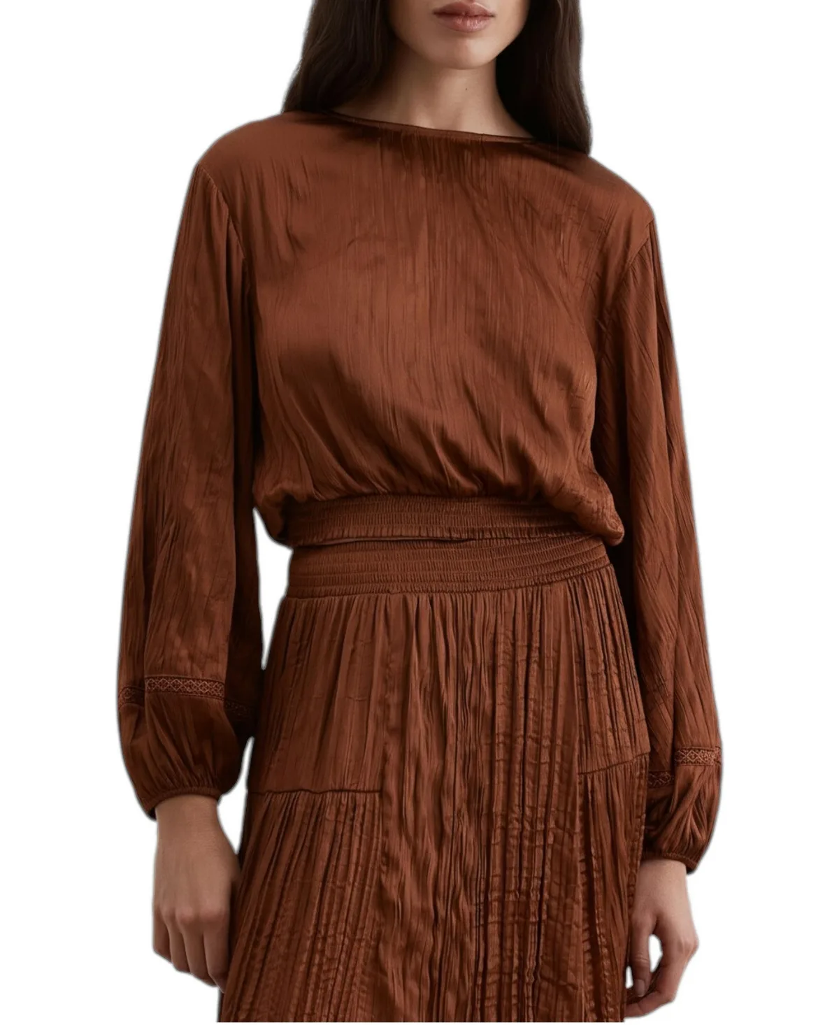 Open-Back Textured Satin Long-Sleeve Blouse by Scalpers