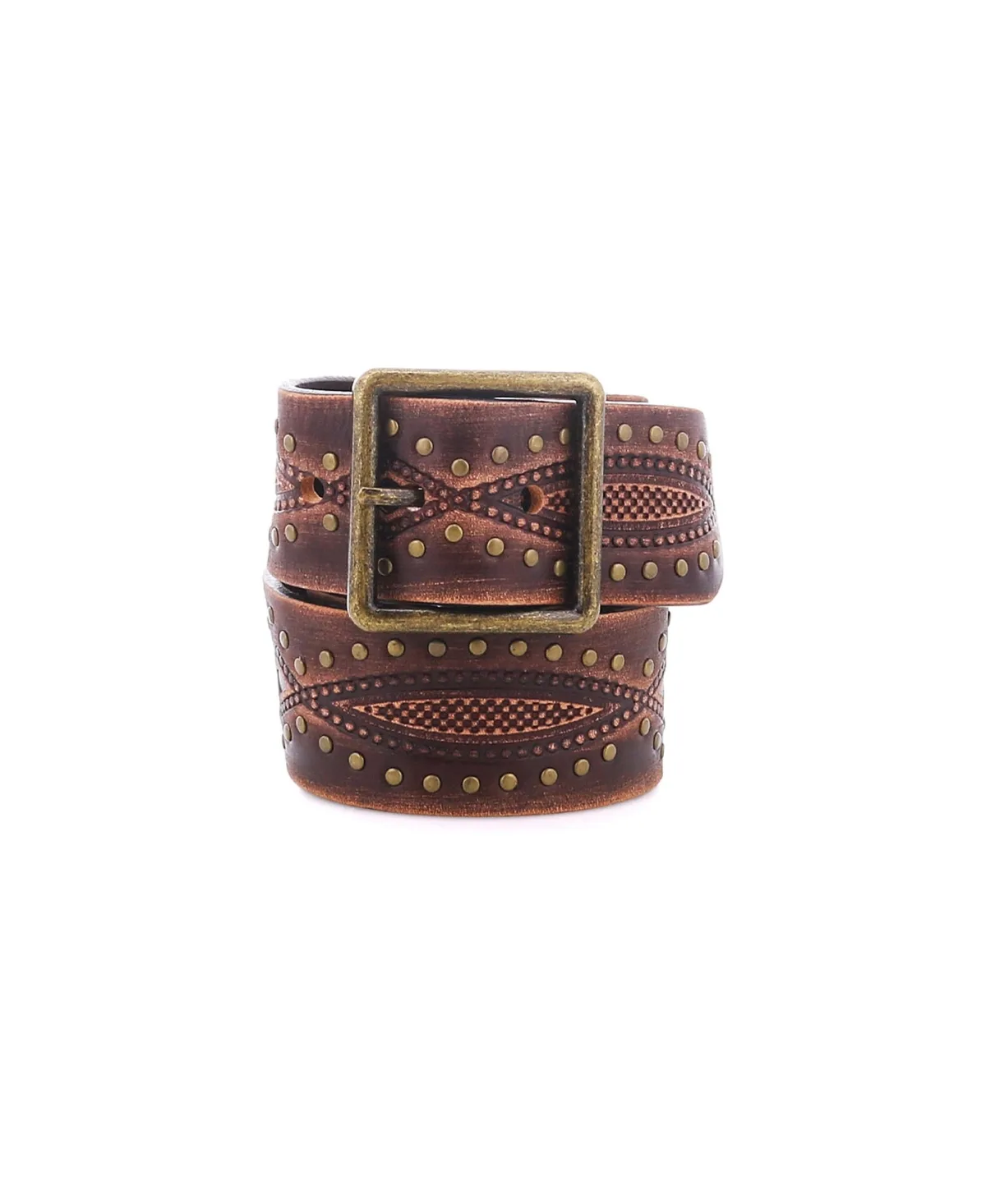 Tooled Pattern Studded Leather Belt by Roan