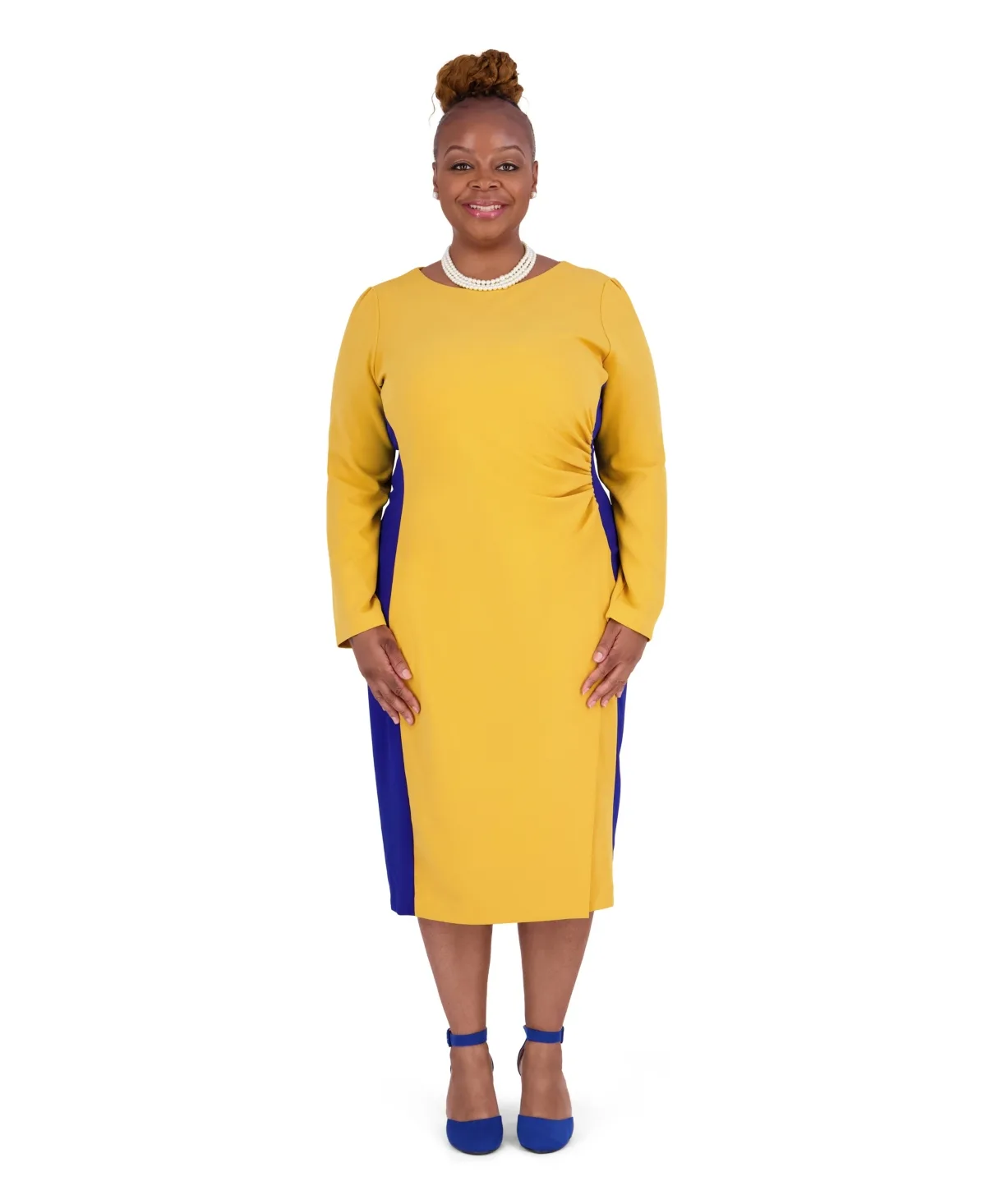 Colorblock Long-Sleeve Drape-Front Midi Dress, Regular and Plus Size by Kasper