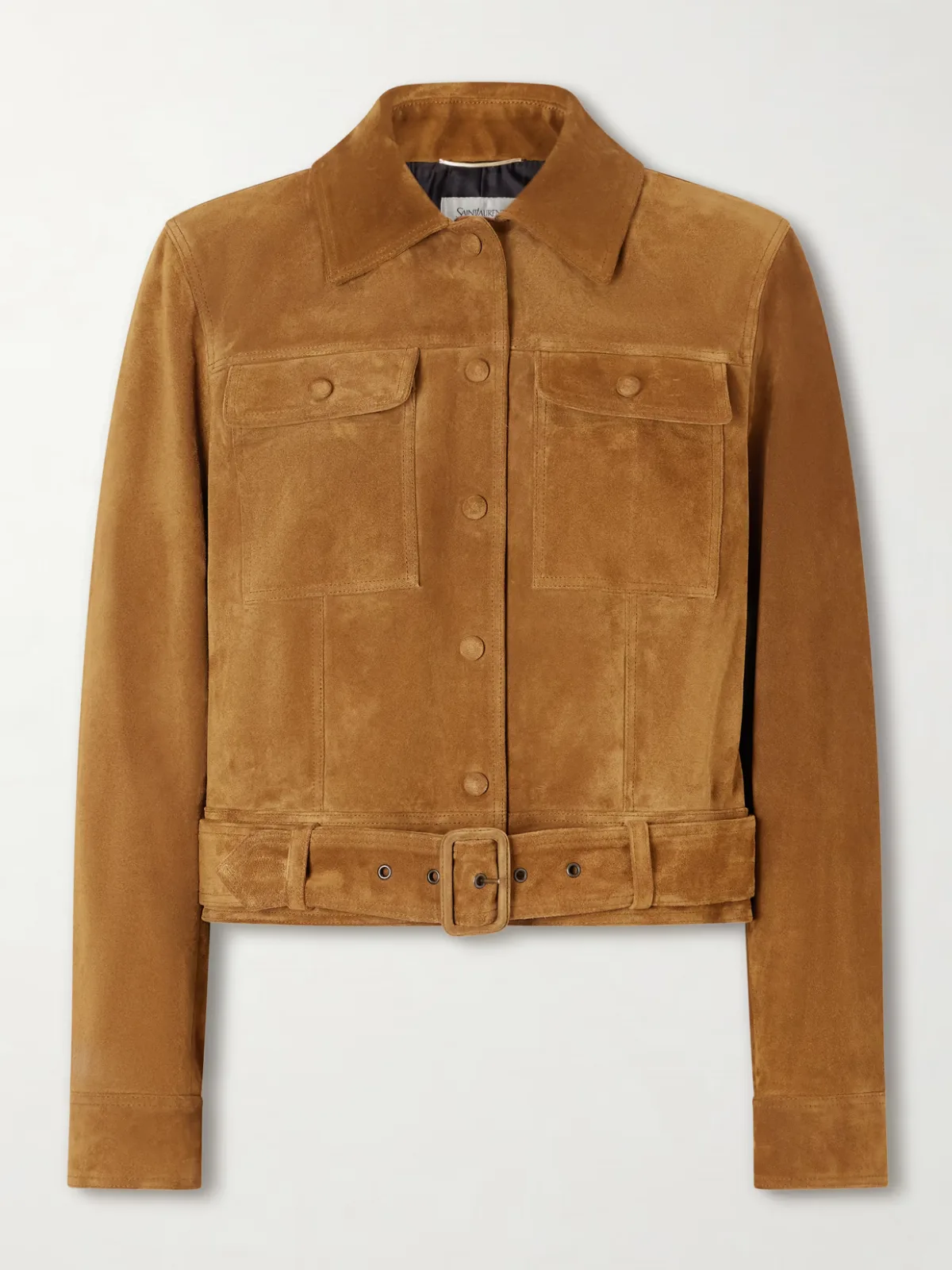- Cropped Belted Suede Jacket -