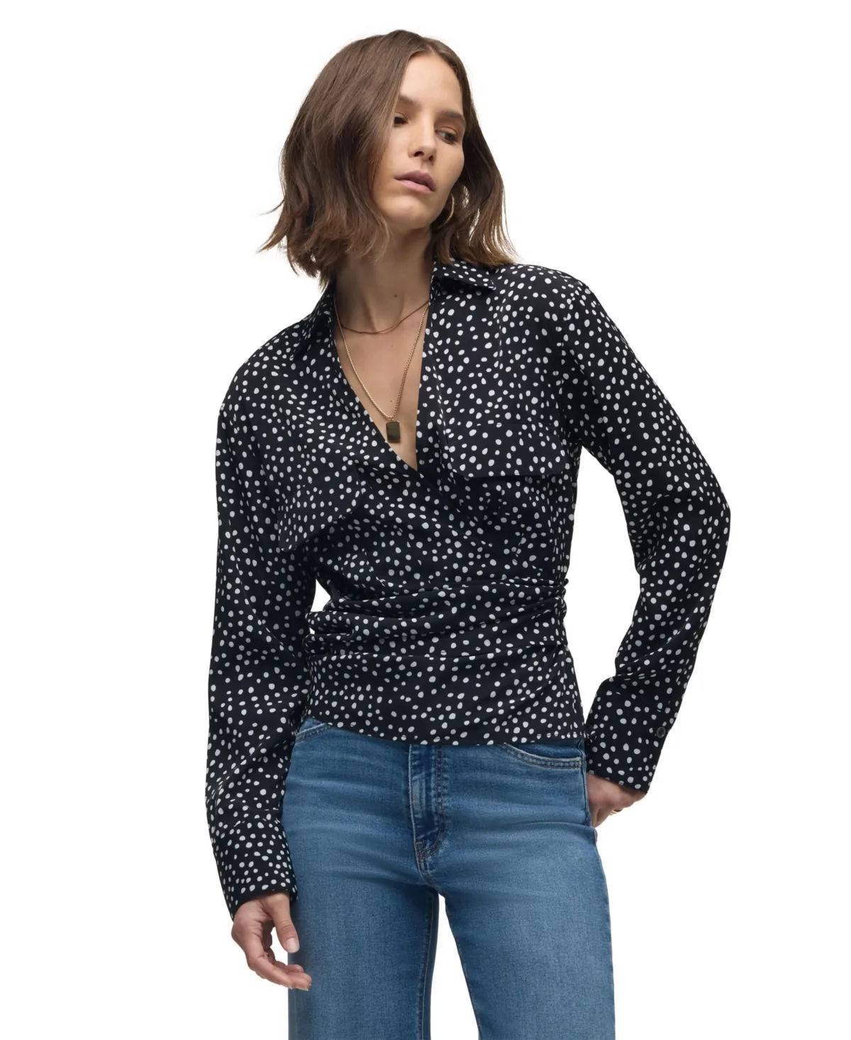 V-Neck Polka-Dot Wrap Top by Hudson Jeans