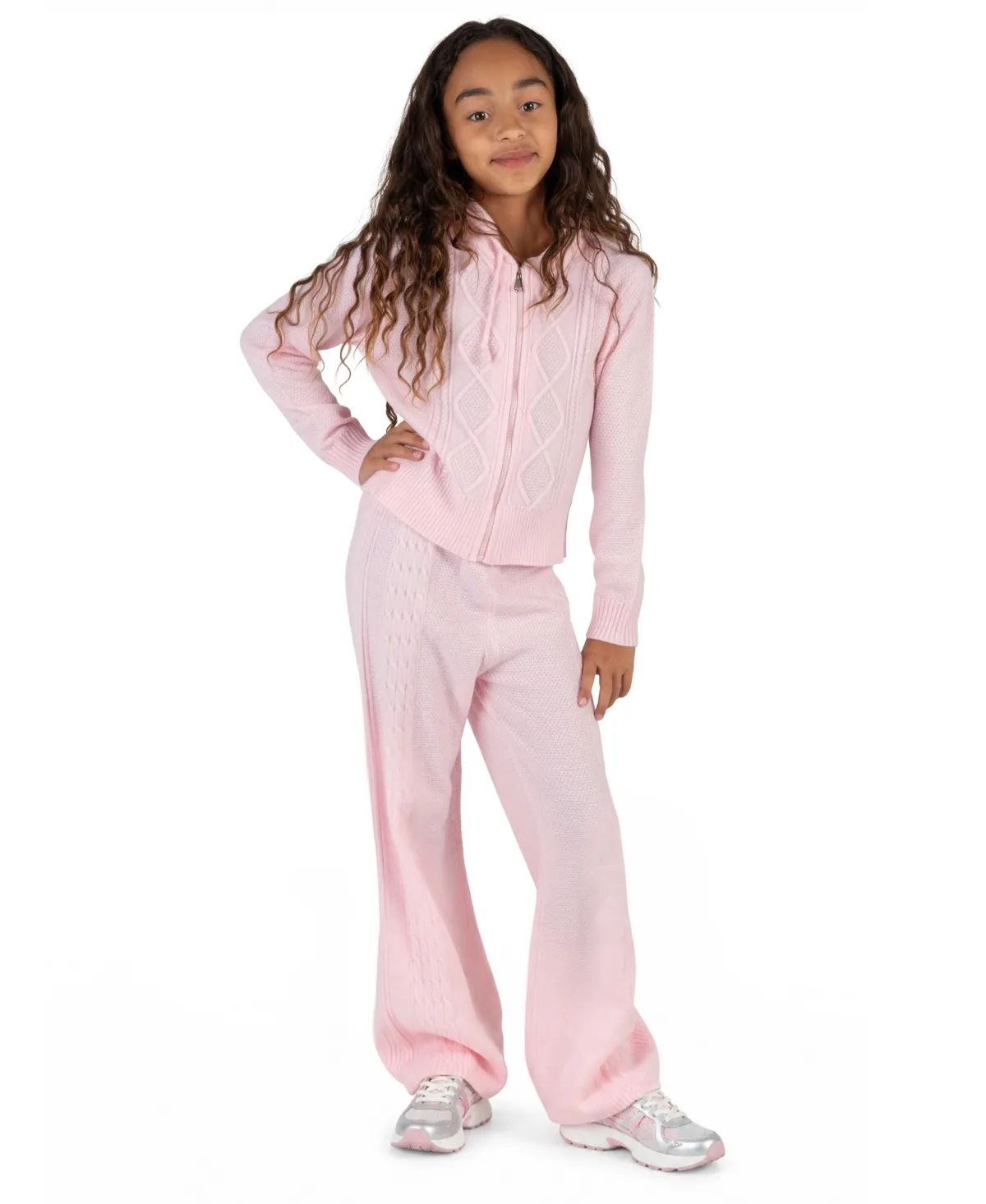 Cable-Knit Zip-Front Wide-Leg Sweater and Pants, 2-Piece Set by Tween Diva