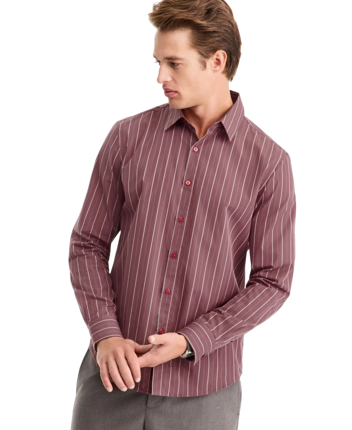 Long-Sleeve Stripe Regular-Fit Button-Down Shirt by Alfani