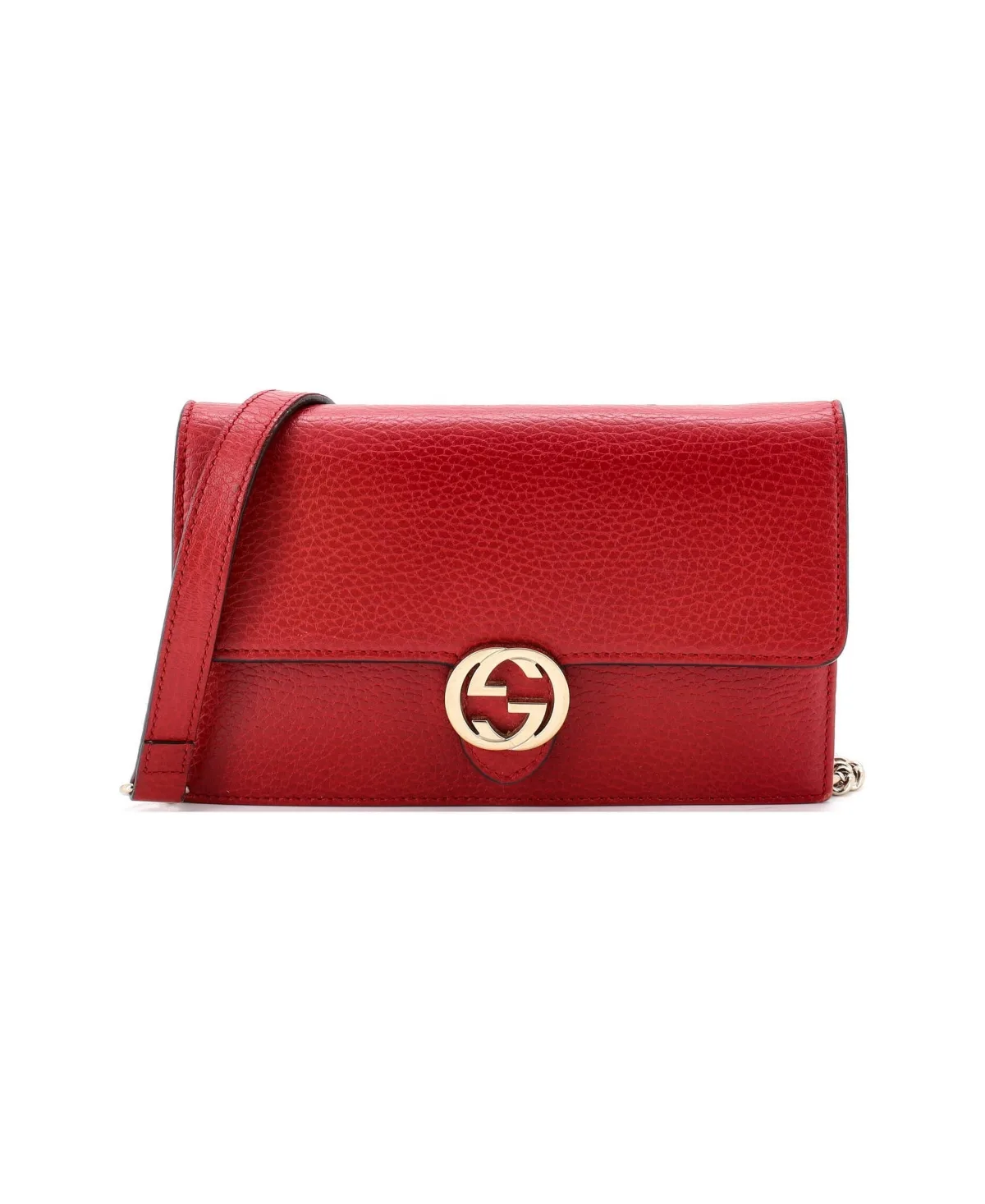 Pre-Owned Interlocking Wallet on Chain Leather by Gucci