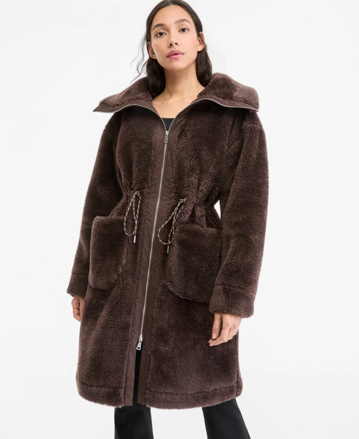 Faux Fur Sherpa Mid-Length Jacket
