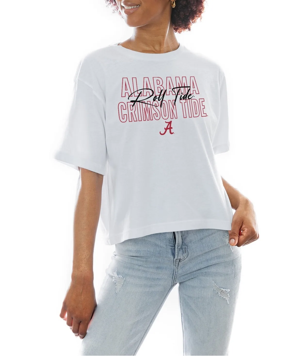 Alabama Crimson Tide Slogan Boxy Fit Cropped T-Shirt by Gameday Couture
