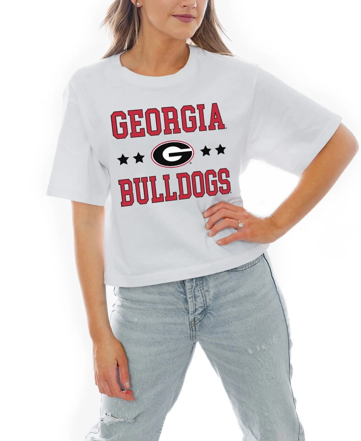 Georgia Bulldogs Stars Boxy Fit Cropped T-Shirt by Gameday Couture