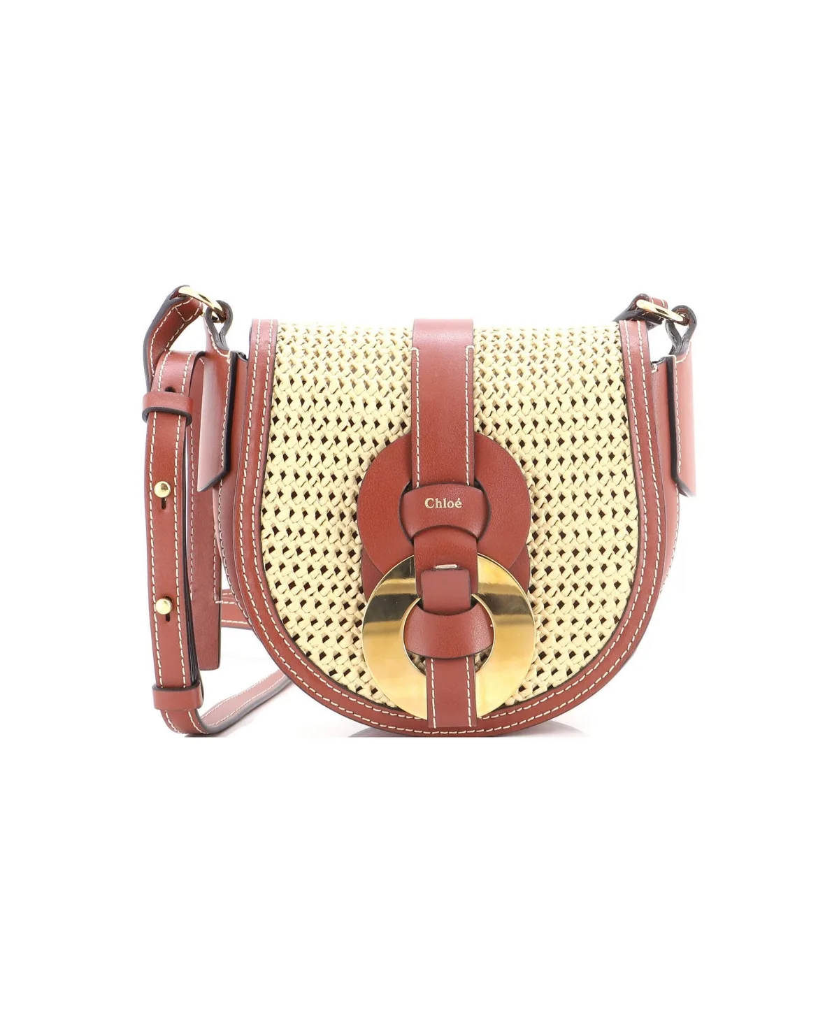 Pre-Owned Chloe Small Darryl Crossbody Bag Raffia with Leather by Chloé