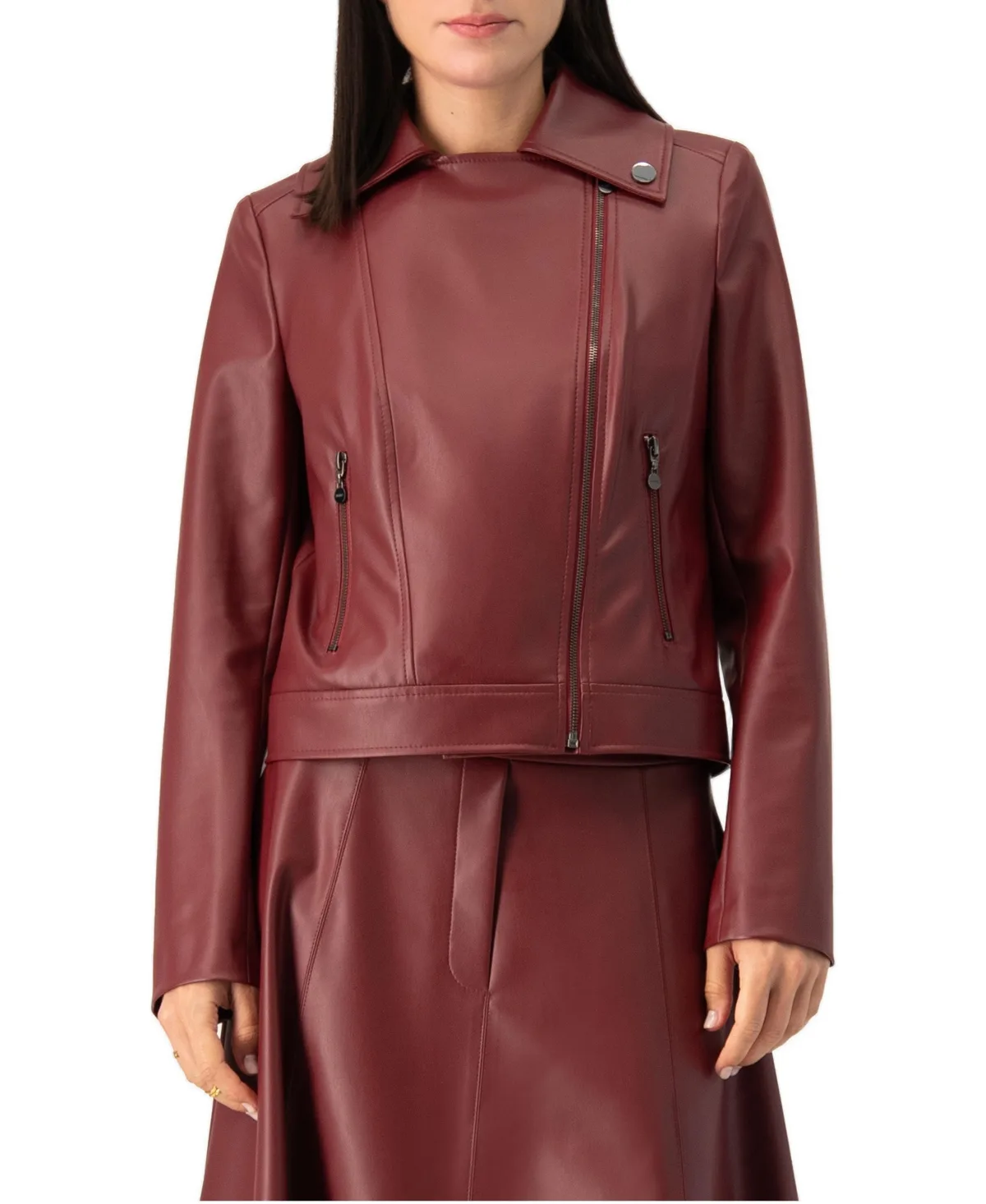 Faux Leather Asymmetric Zip Biker Jacket by Ivonne