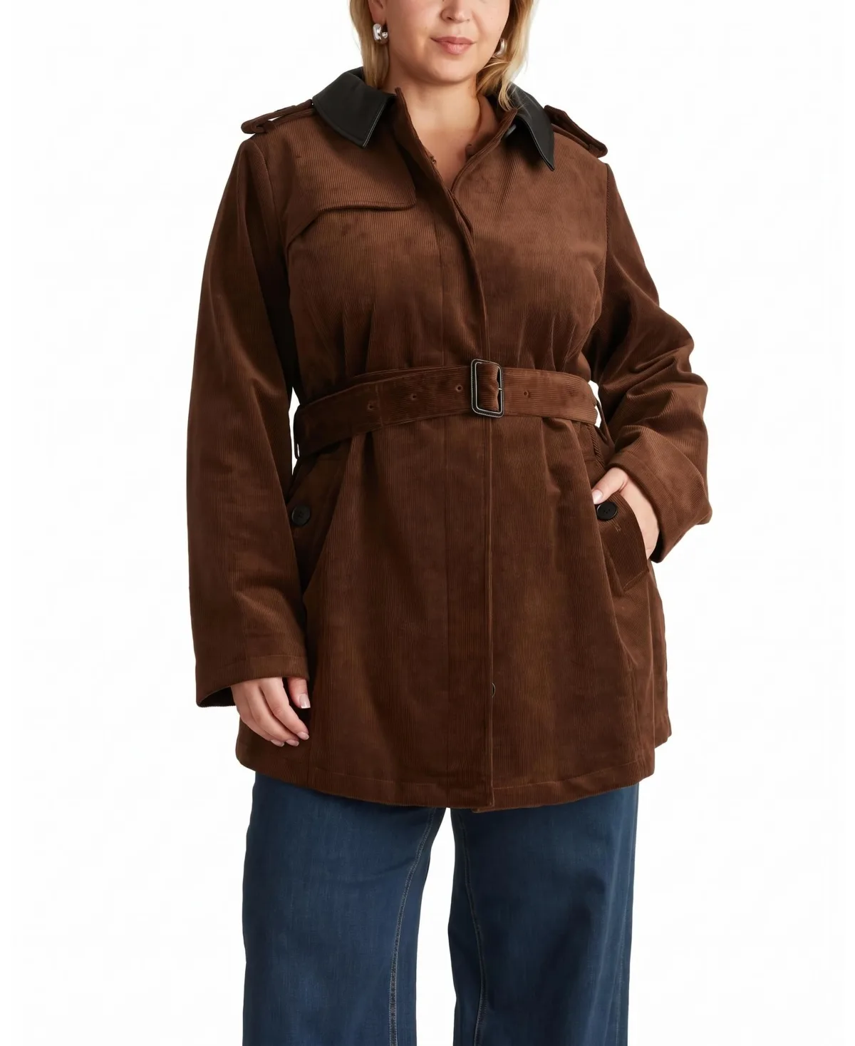 Cortland Stretch Corduroy Short Trench Coat by Universal Standard