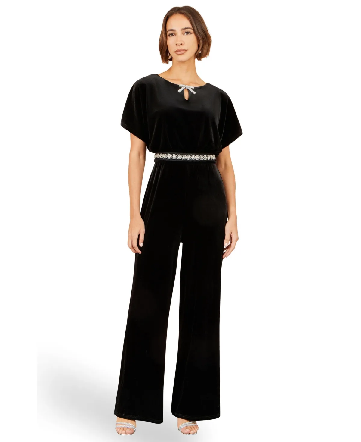 Velvet Bow-Neck Wide-Leg Evening Jumpsuit by Yumi
