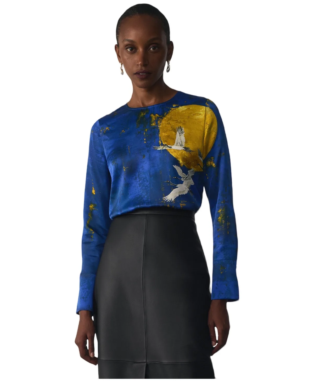 Litori Silk-Blend Crewneck Long-Sleeve Blouse by The Fold
