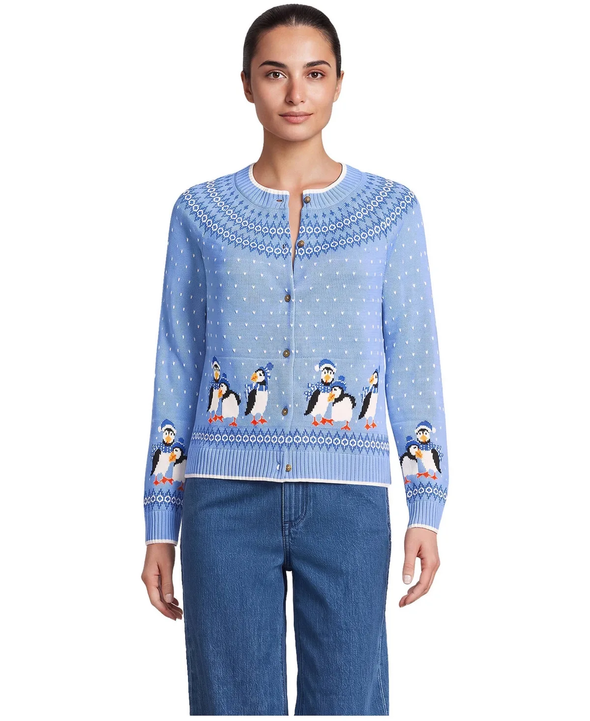 Drifter Fair Isle Raglan-Sleeve Cardigan Sweater by Lands' End