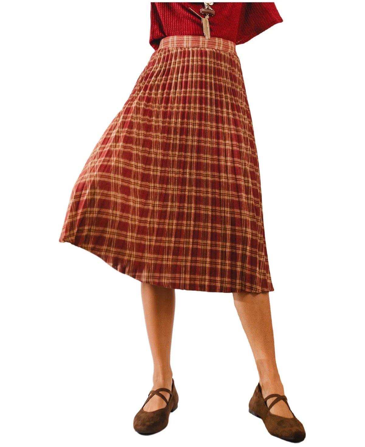 Crossed Paths Pleated Plaid Midi Skirt by Cupshe