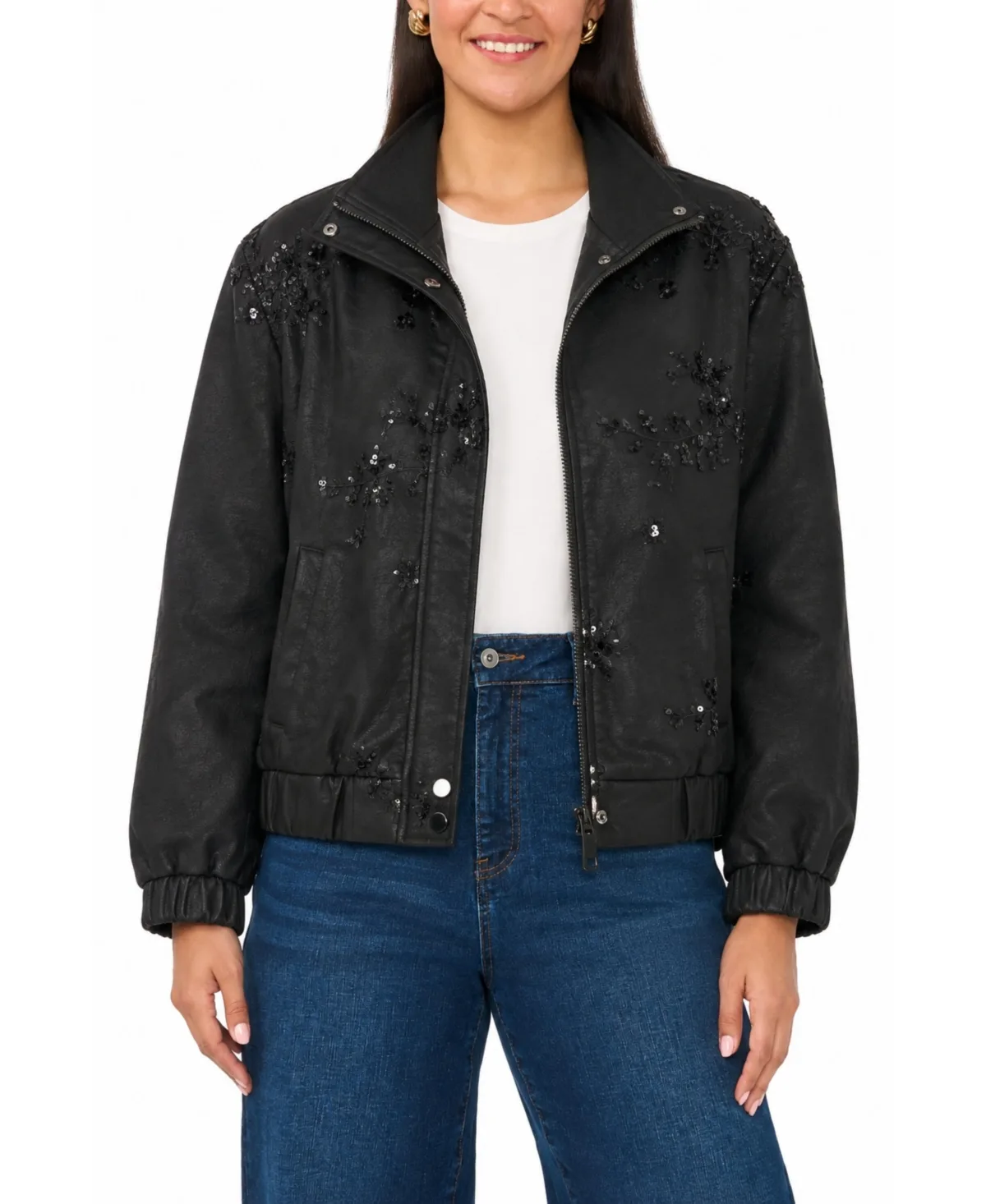 Collared Sequin Bomber Jacket by Vince Camuto
