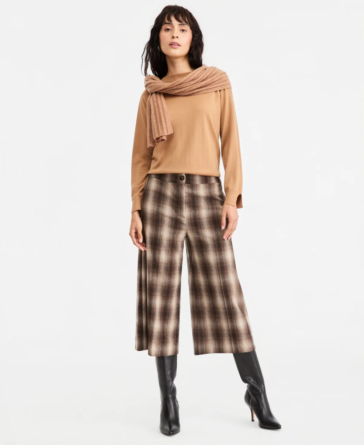 Emmferito Plaid Wide-Leg Cropped Pants by Emme Marella