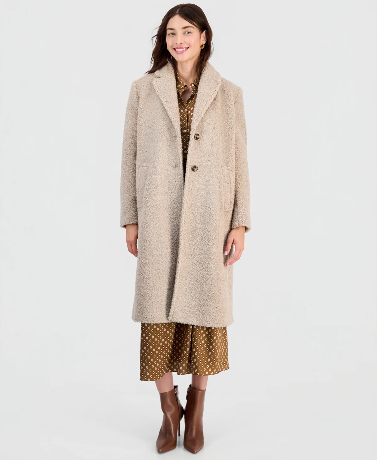 Teddy Faux Shearling Knee-Length Coat by Emme Marella