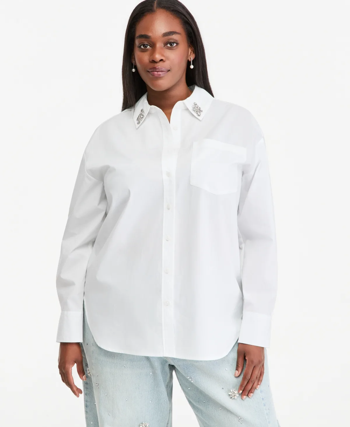 Embellished Collar Poplin Button Down Shirt by On 34th