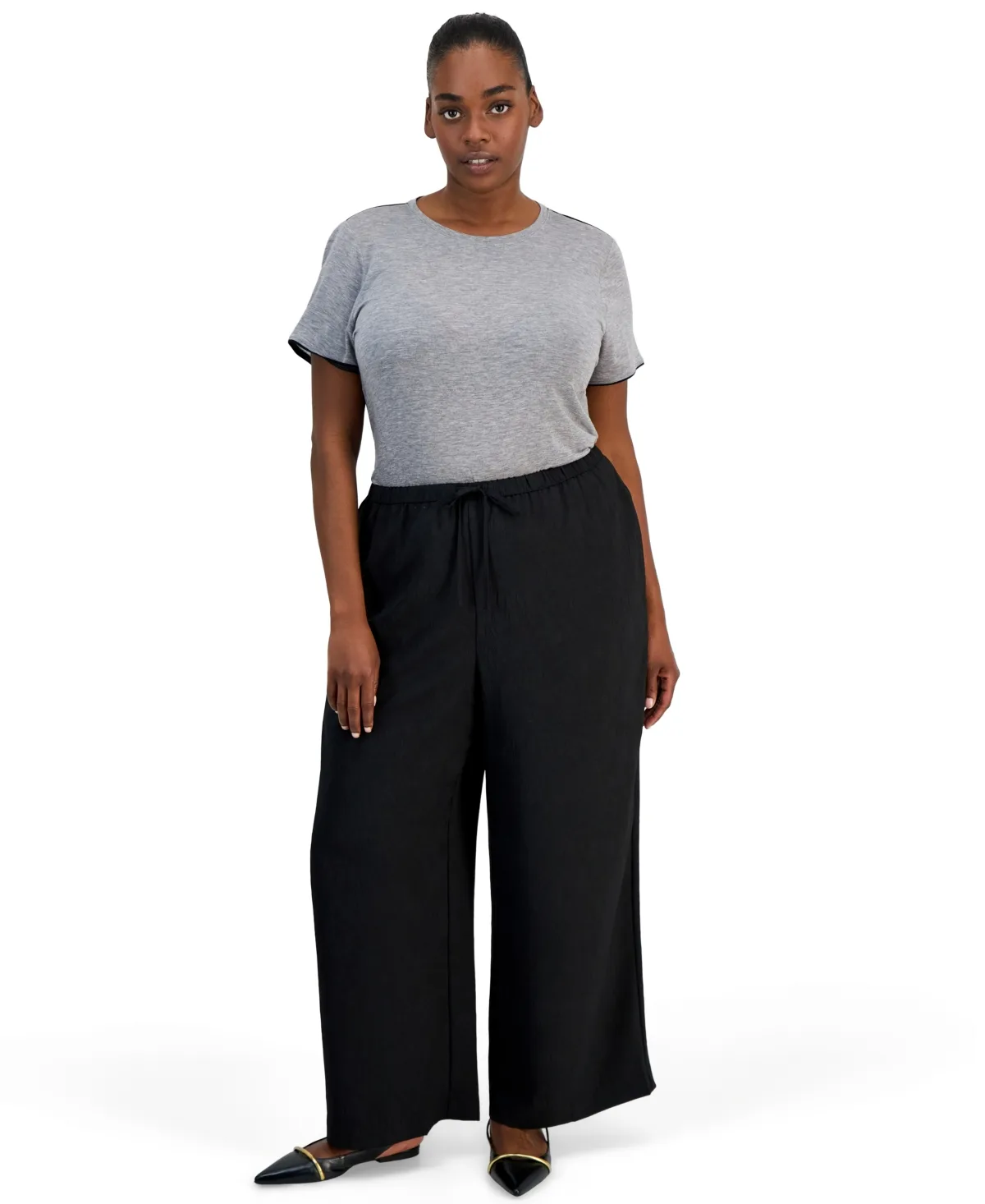Crinkle High-Rise Wide-Leg Pull-On Pants by On 34th