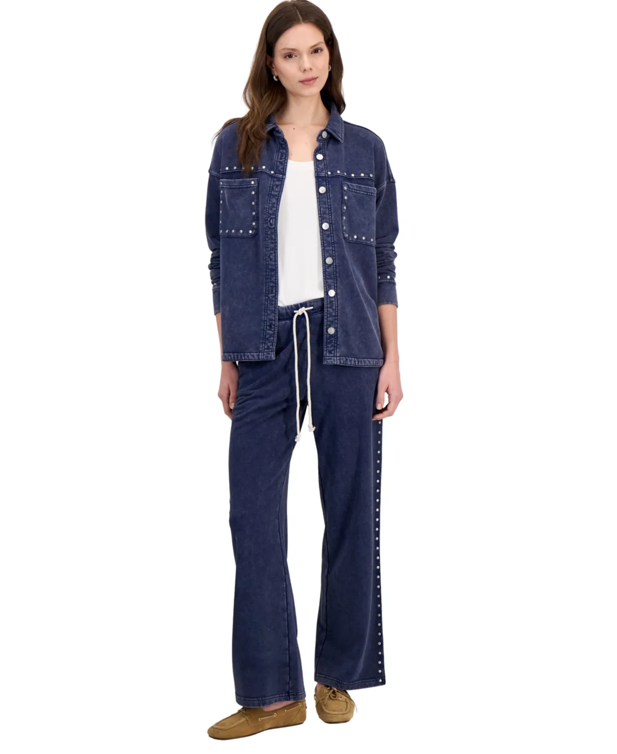 French Terry Embellished Wide Leg High Rise Pants by And Now This