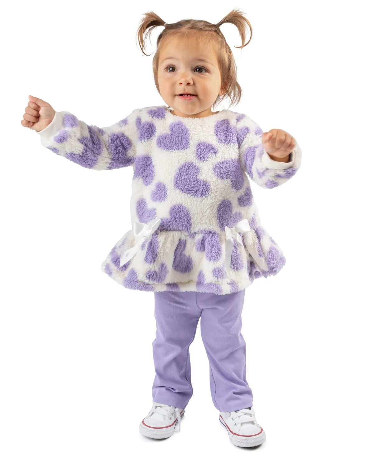 Heart-Print Sherpa Peplum Top and Leggings, 2-Piece Set by Rare Editions