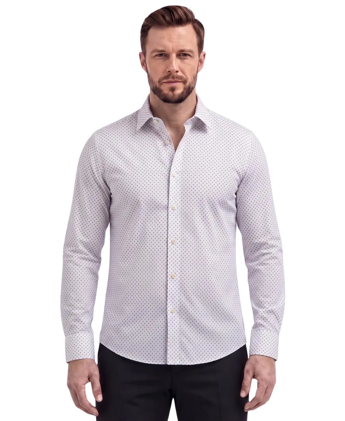 Regular-Fit Long-Sleeve Printed Four-Way Stretch Sport Shirt by Report