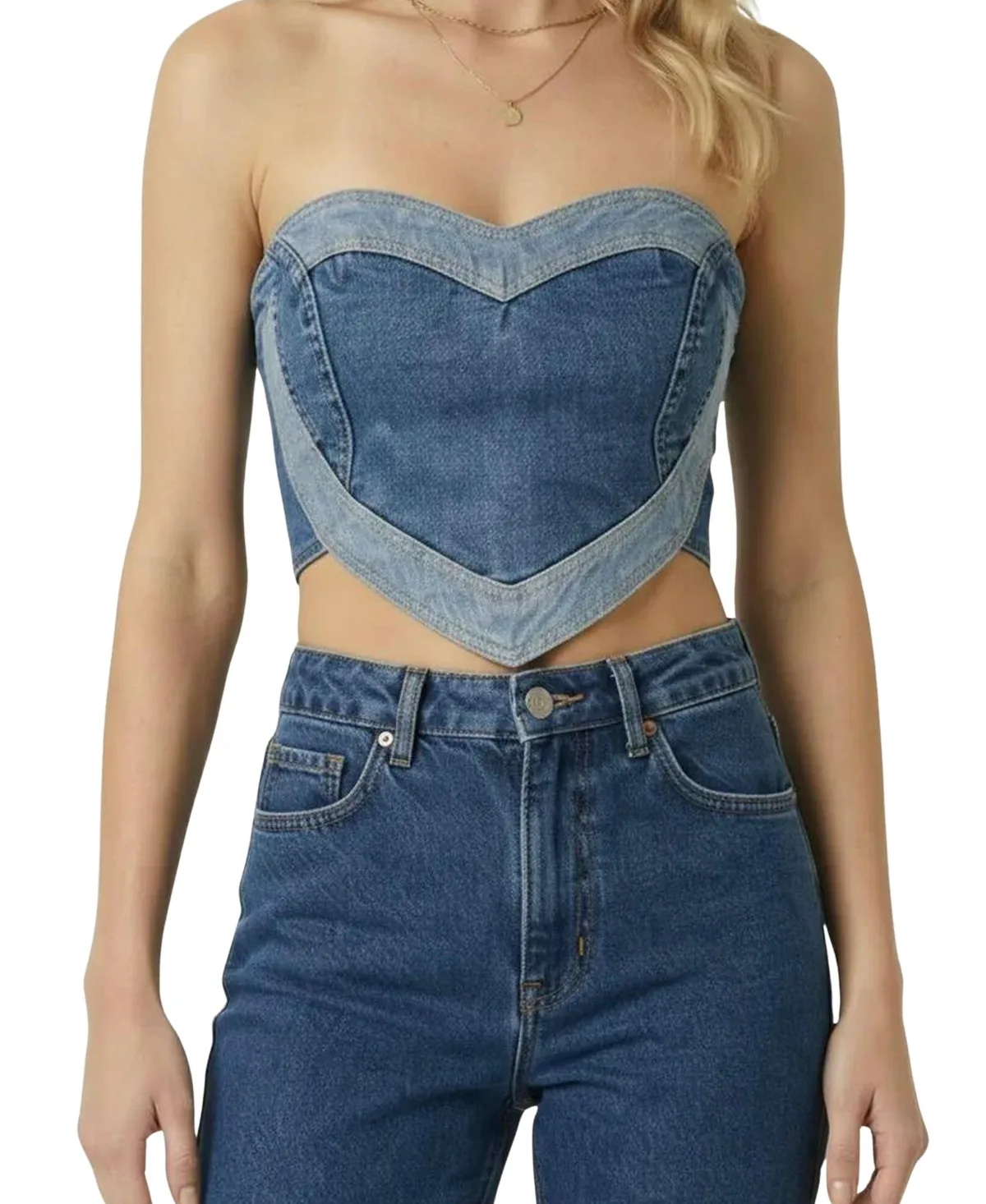 Strapless Cropped Denim Corset Top by Modenaire