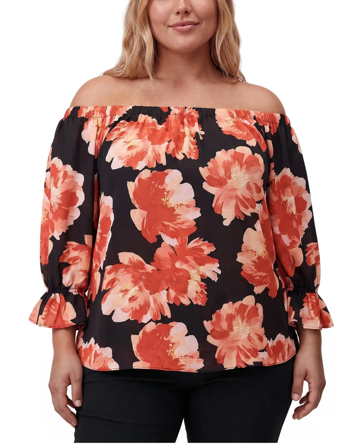 Floral-Print Off-the-Shoulder 3/4-Sleeve Blouse by Torrid