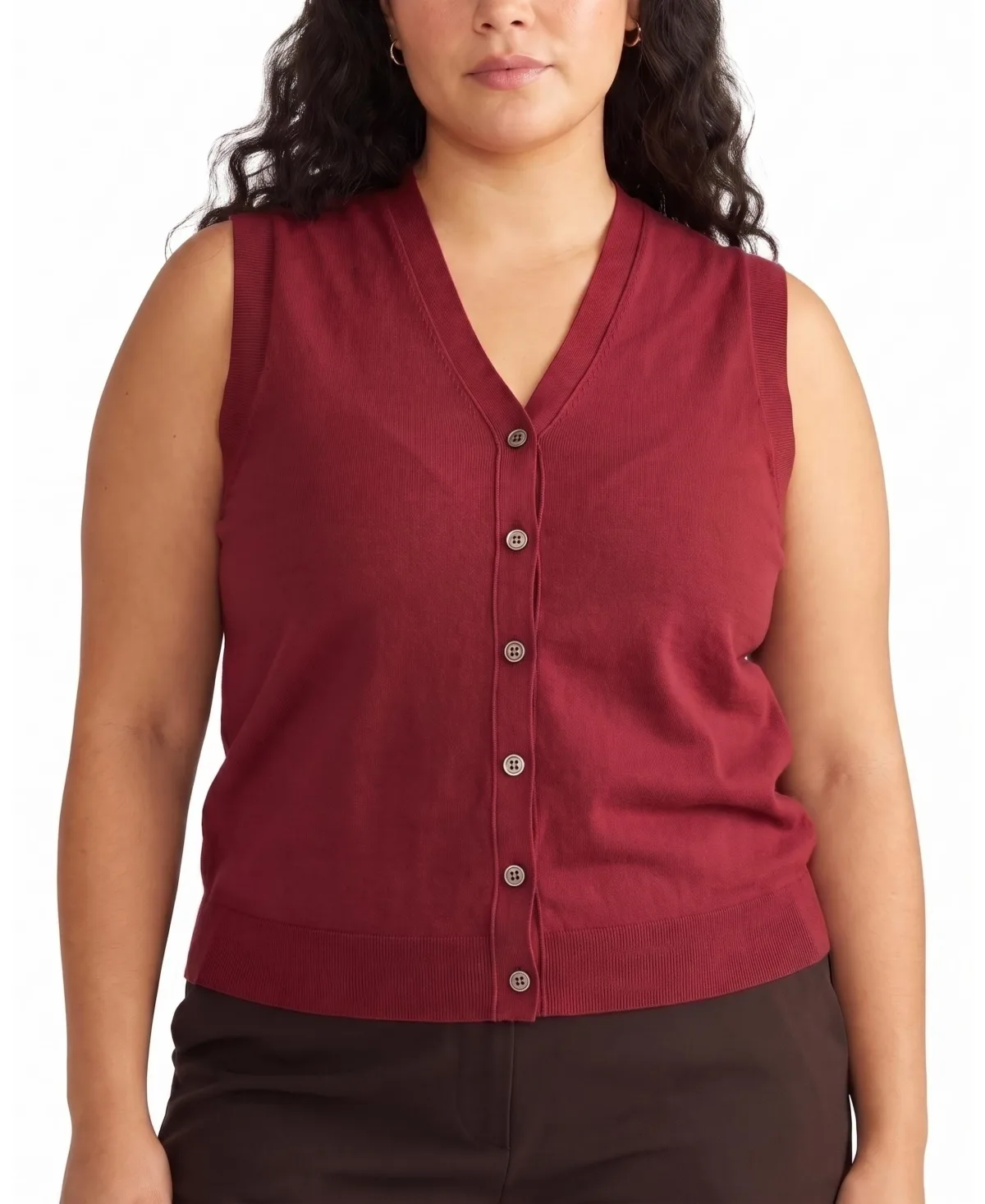 Tailored V-Neck Fine Gauge Knit Faux Button Sweater Vest by Universal Standard