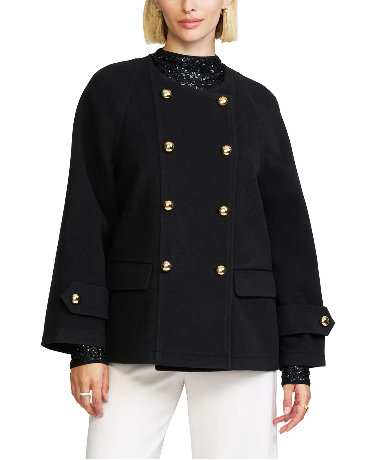 Double Breasted Melton Coat by Elle Collection