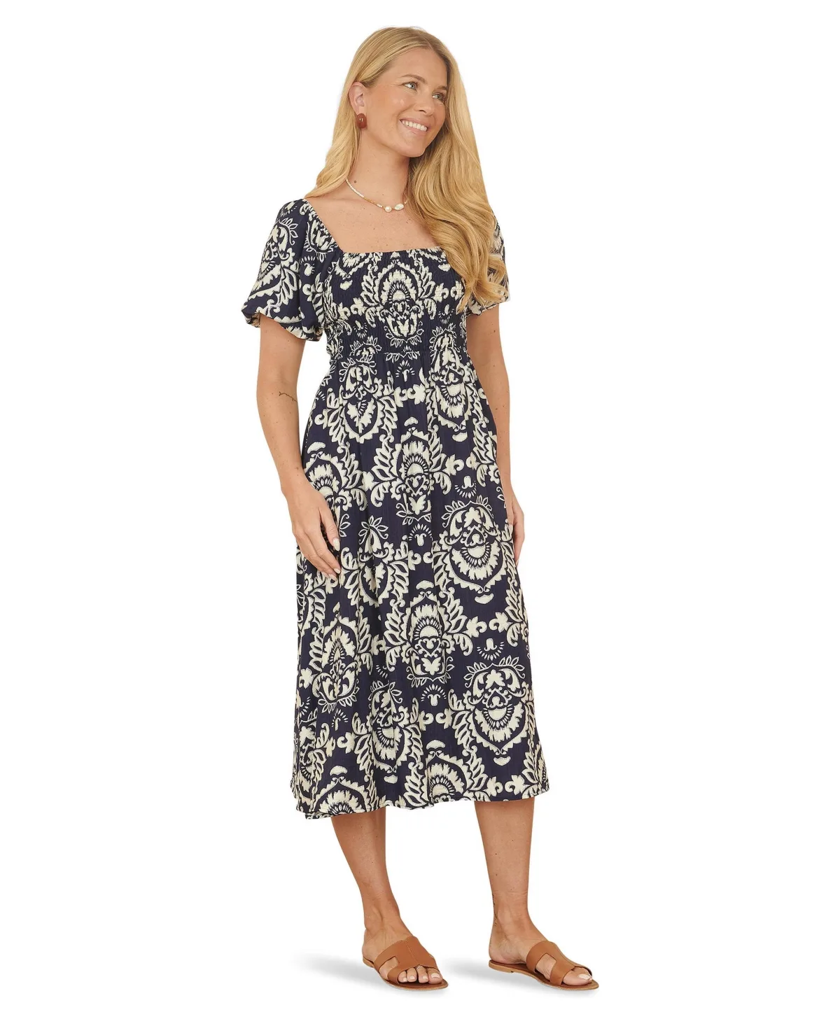 Aztec Print Ruched Midi Dress by Yumi
