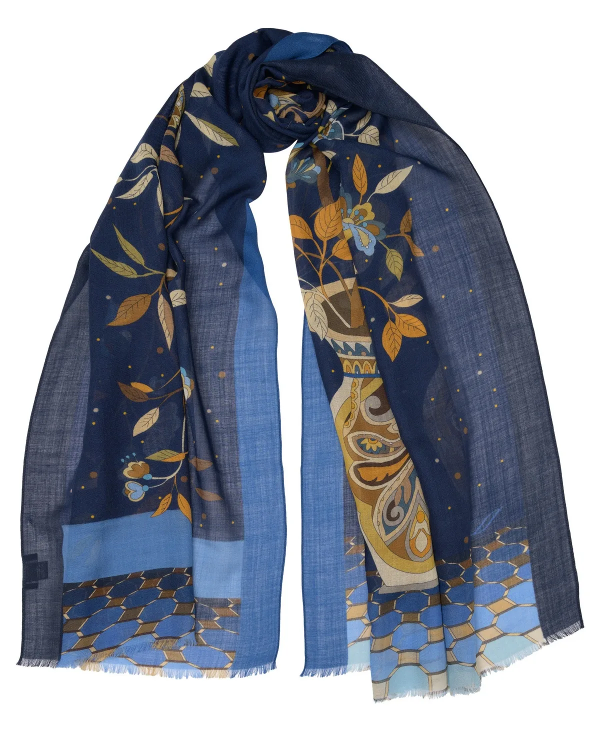 Approx. 27 x 78 Vaso Fiorito Floral-Print Wool-Blend Wrap Scarf by Elizabetta